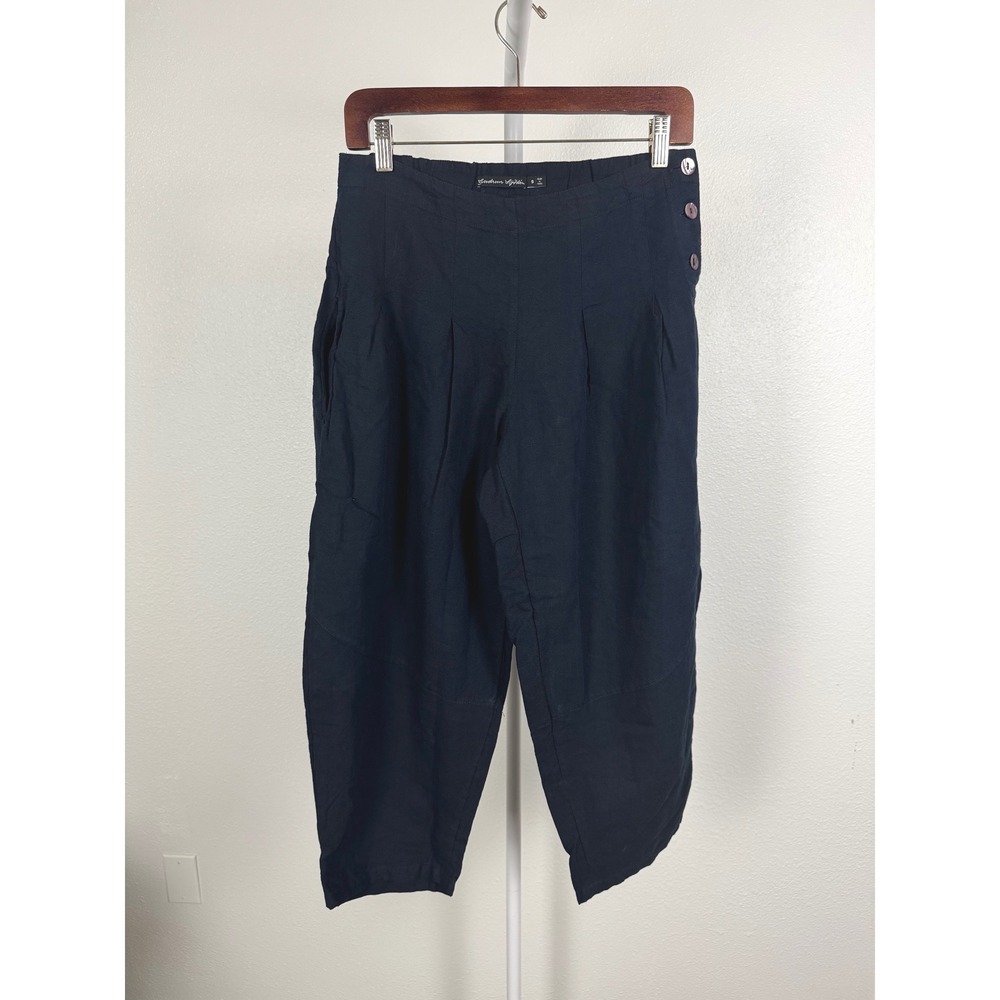 Gudrun Sjoden Navy Blue Organic Cotton Linen Blend Cropped Pleated Pants Size S
